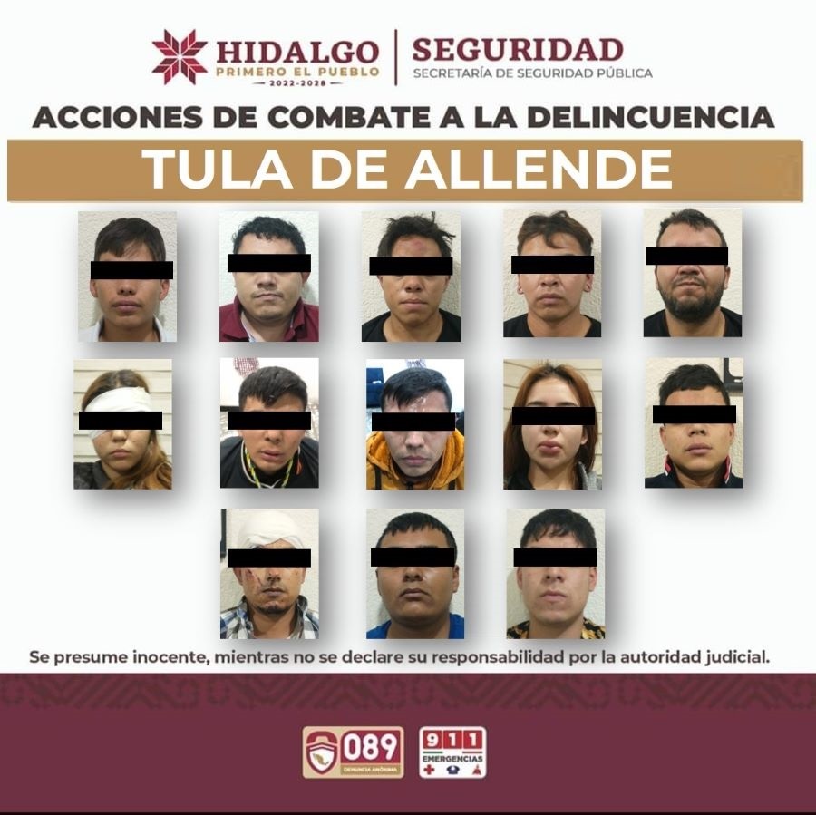 Vinculan a Proceso de 13 Sujetos Detenidos en Posesión de Armas de Fuego, Cargadores, Cartuchos, Chalecos Antibalas y Droga, en Tula