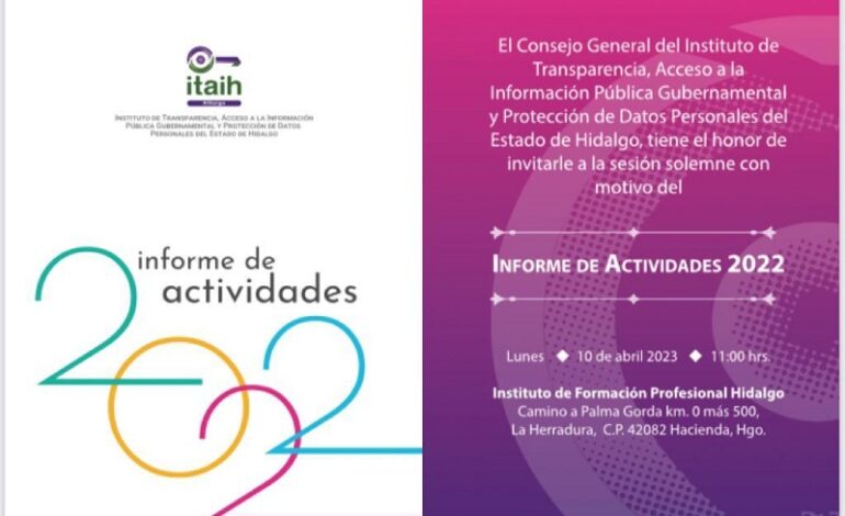 EL ITAIH Invita a la Sesión Solemne Con Motivo de su Informe de Actividades 2022