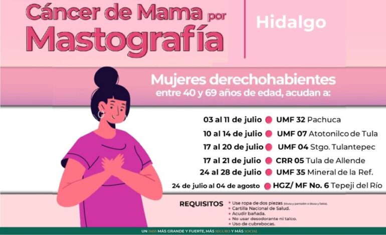 Invita IMSS Hidalgo a Mujeres a Realizar Mastografías Para Prevenir Cáncer De Mama