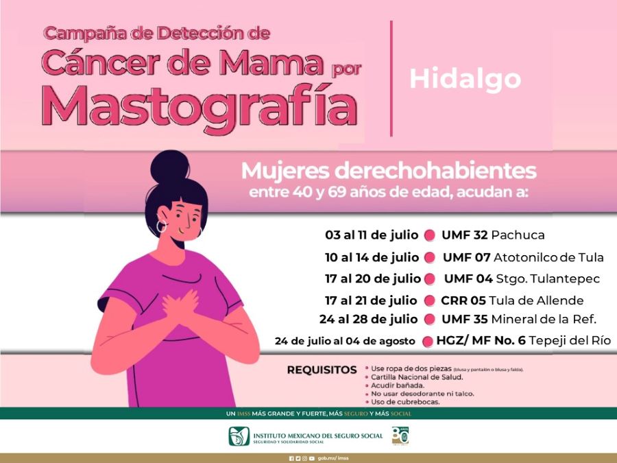 Invita IMSS Hidalgo a Mujeres a Realizar Mastografías Para Prevenir Cáncer De Mama