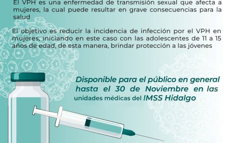 Lleva a cabo IMSS Hidalgo Jornada de Vacunación Contra el Virus de Papiloma Humana (VPH)