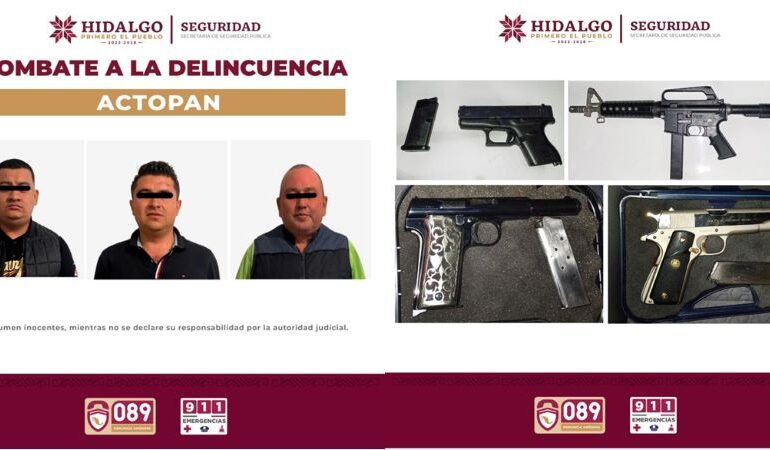 Tras Reporte de Disparos, SSPH Detiene a Tres Sujetos en Actopan