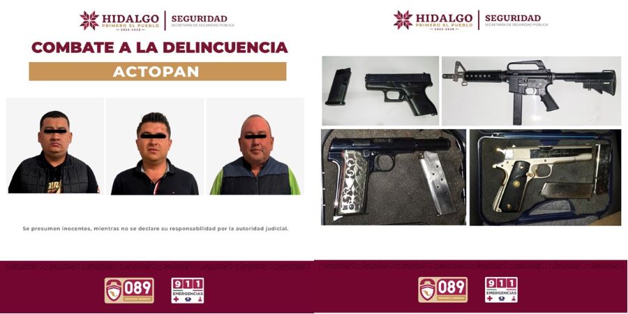 Tras Reporte de Disparos, SSPH Detiene a Tres Sujetos en Actopan